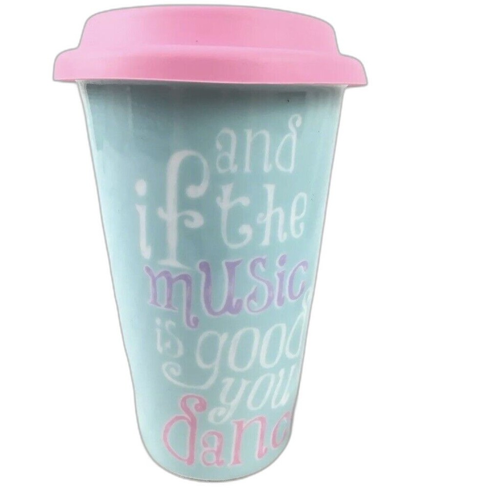 Dancer Ceramic Tumbler If The‎ Music Is Good You Dance Seafoam Pink Lid Gift